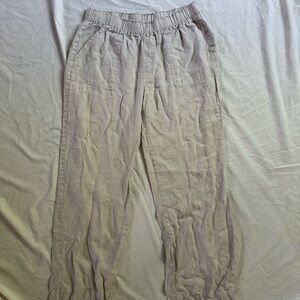 Neiman Marcus Cream Wide Leg 100% Linen Pant Quiet Luxury Natural Fibers Granola